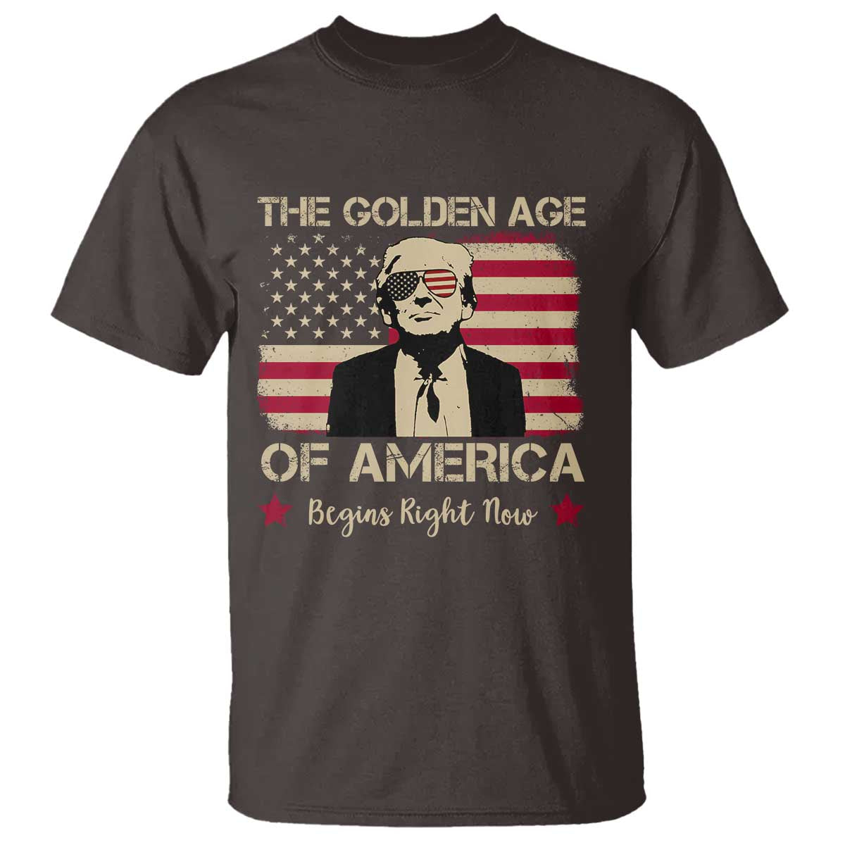 Trump 47 T Shirt The Golden Age Of America Begins Right Now 2025 TS09 Dark Chocolate Print Your Wear