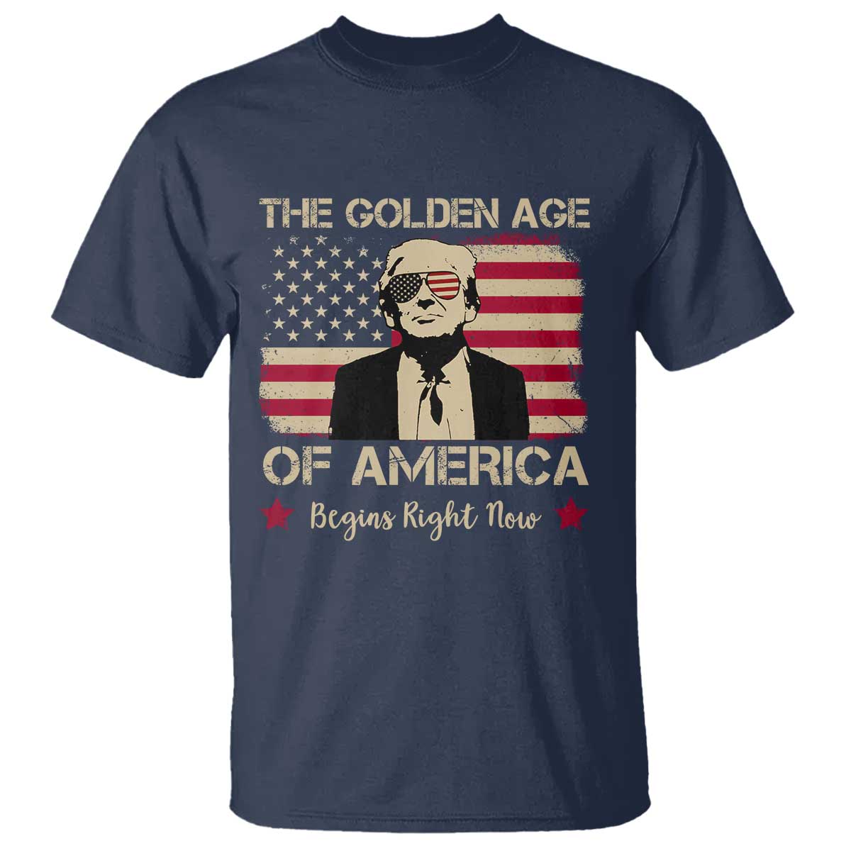 Trump 47 T Shirt The Golden Age Of America Begins Right Now 2025 TS09 Navy Print Your Wear