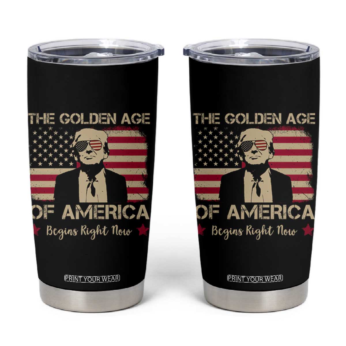 Trump 47 Tumbler Cup The Golden Age Of America Begins Right Now 2025 TS09 Black Print Your Wear