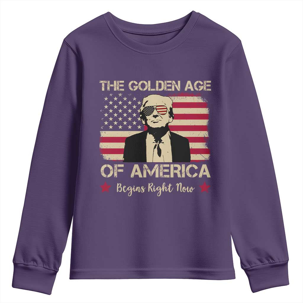 Trump 47 Youth Sweatshirt The Golden Age Of America Begins Right Now 2025 TS09 Purple Print Your Wear