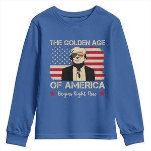 Trump 47 Youth Sweatshirt The Golden Age Of America Begins Right Now 2025 TS09 Royal Blue Print Your Wear
