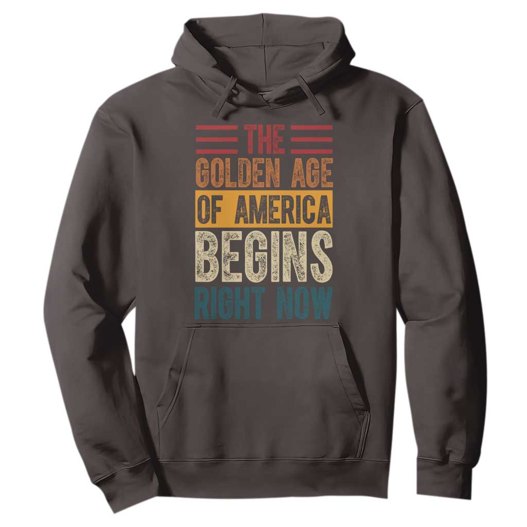 The Golden Age Of America Begins Right Now Trump 2025 Hoodie TS09 Dark Chocolate Print Your Wear