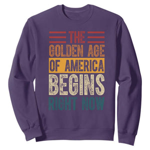 The Golden Age Of America Begins Right Now Trump 2025 Sweatshirt TS09 Purple Print Your Wear