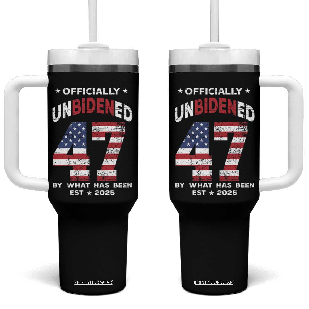 Funny Trump Tumbler With Handle Unbidened By What Has Been Pun TS09 One Size: 40 oz Black Print Your Wear