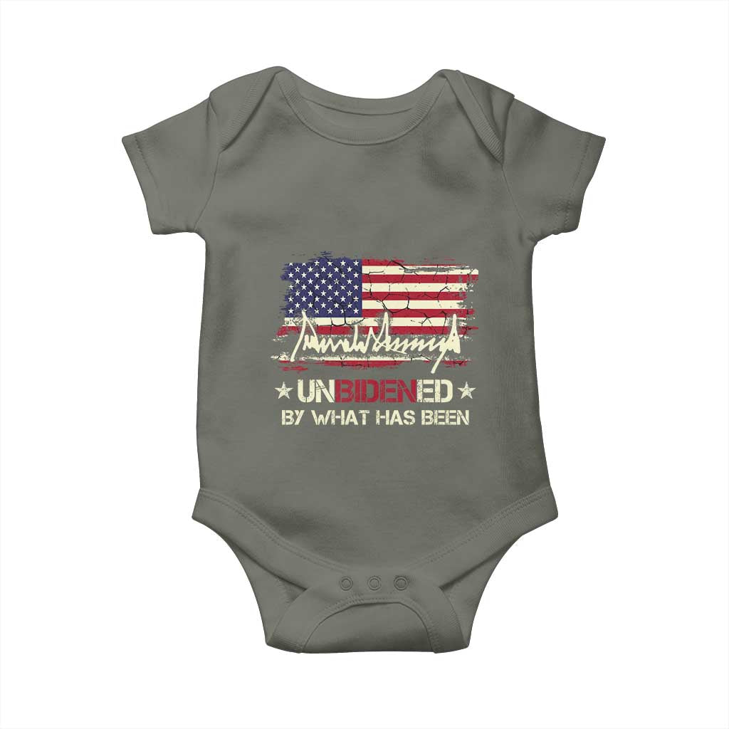 Trump 2025 Baby Onesie Pun Unbidened By What Has Been American Flag TS09 Military Green Print Your Wear