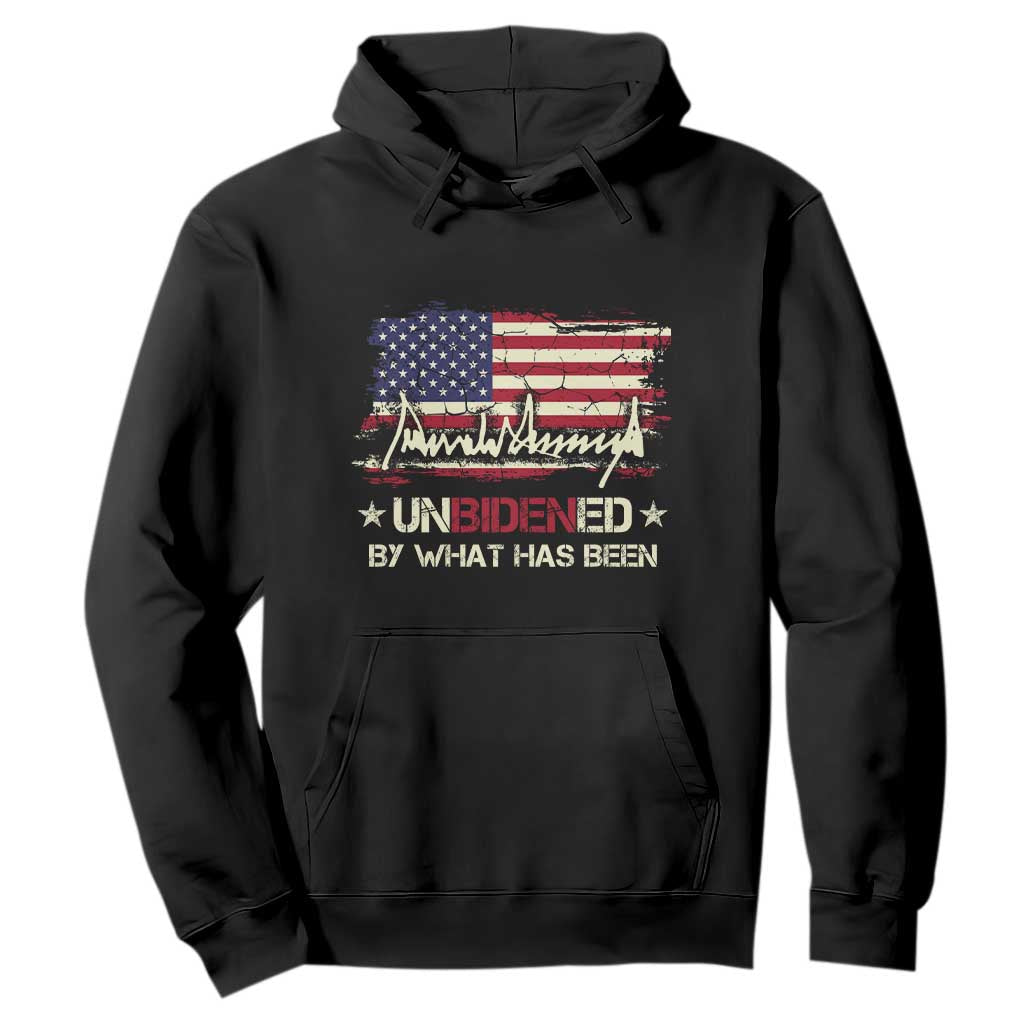 Trump 2025 Hoodie Pun Unbidened By What Has Been American Flag TS09 Black Print Your Wear