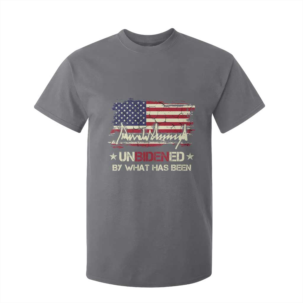 Trump 2025 T Shirt For Kid Pun Unbidened By What Has Been American Flag TS09 Charcoal Print Your Wear