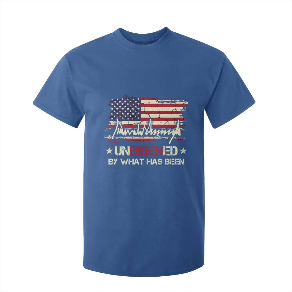 Trump 2025 T Shirt For Kid Pun Unbidened By What Has Been American Flag TS09 Royal Blue Print Your Wear