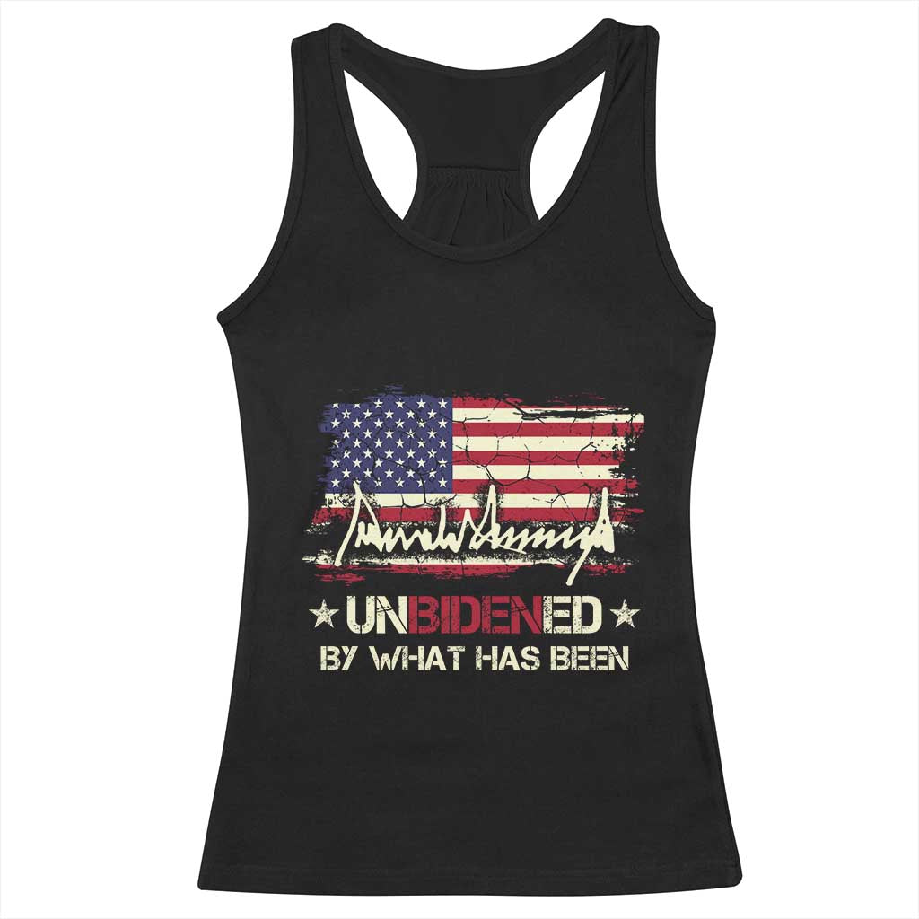 Trump 2025 Racerback Tank Top Pun Unbidened By What Has Been American Flag TS09 Black Print Your Wear