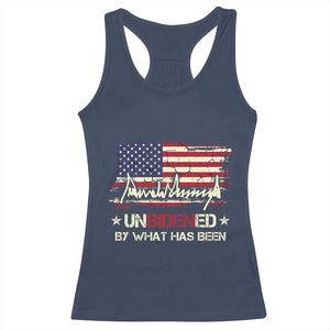 Trump 2025 Racerback Tank Top Pun Unbidened By What Has Been American Flag TS09 Navy Print Your Wear