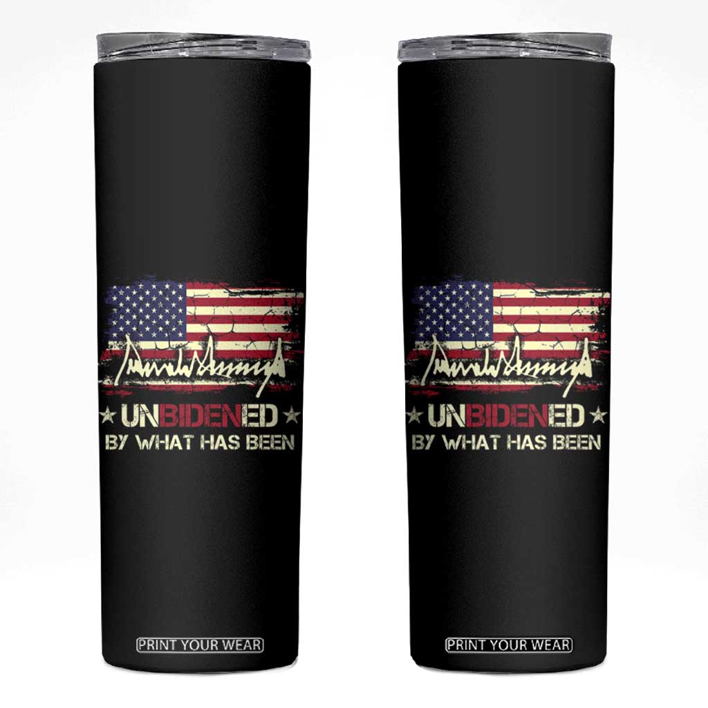 Trump 2025 Skinny Tumbler Pun Unbidened By What Has Been American Flag TS09 Black Print Your Wear