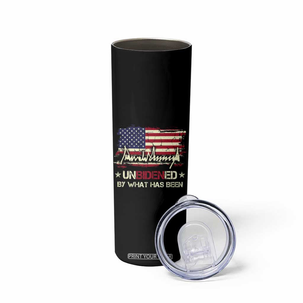 Trump 2025 Skinny Tumbler Pun Unbidened By What Has Been American Flag TS09 Print Your Wear