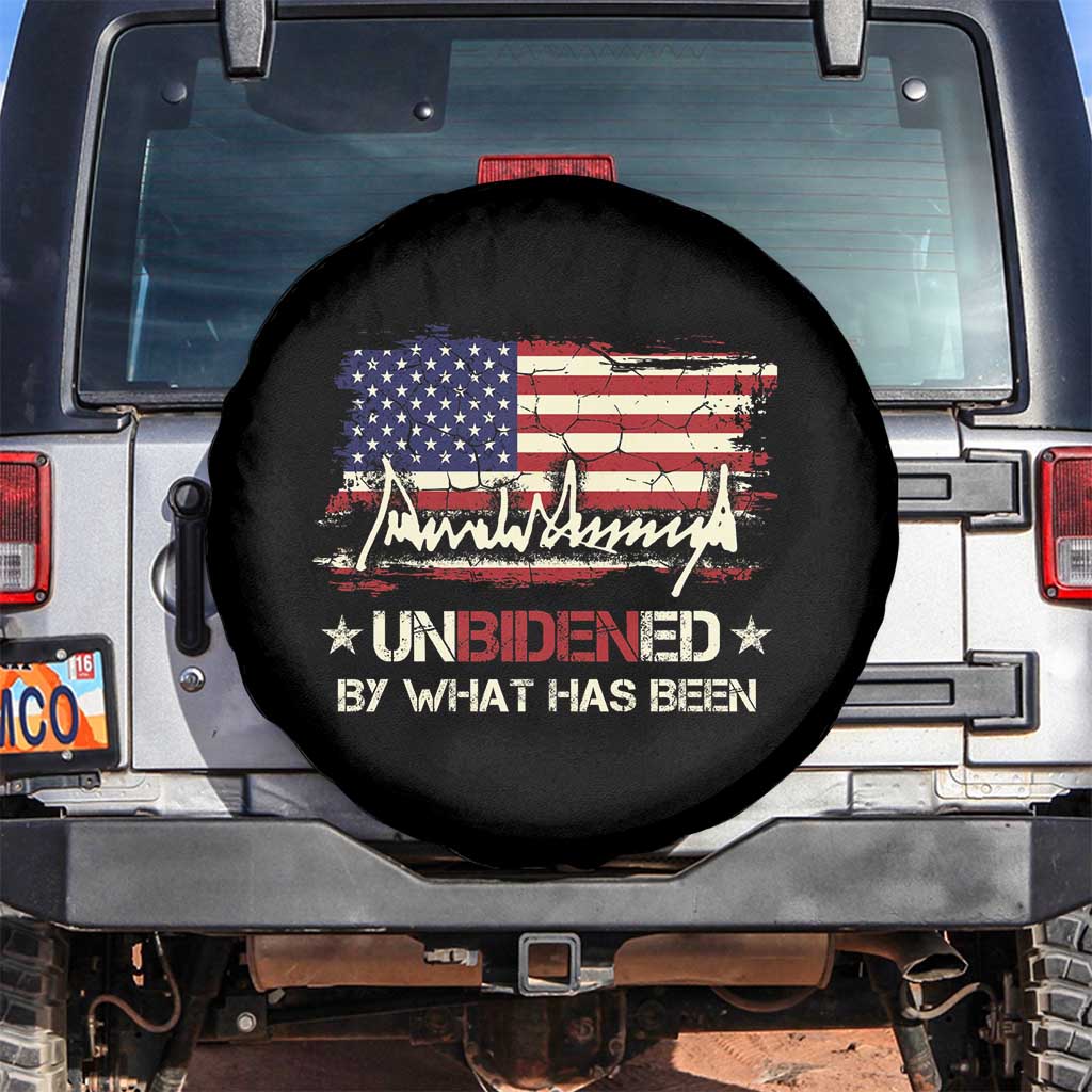 Trump 2025 Spare Tire Cover Pun Unbidened By What Has Been American Flag TS09 No hole Black Print Your Wear