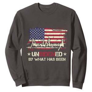 Trump 2025 Sweatshirt Pun Unbidened By What Has Been American Flag TS09 Dark Chocolate Print Your Wear
