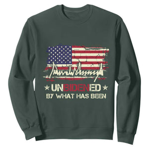 Trump 2025 Sweatshirt Pun Unbidened By What Has Been American Flag TS09 Dark Forest Green Print Your Wear