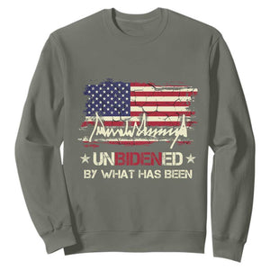 Trump 2025 Sweatshirt Pun Unbidened By What Has Been American Flag TS09 Military Green Print Your Wear