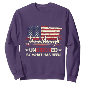 Trump 2025 Sweatshirt Pun Unbidened By What Has Been American Flag TS09 Purple Print Your Wear