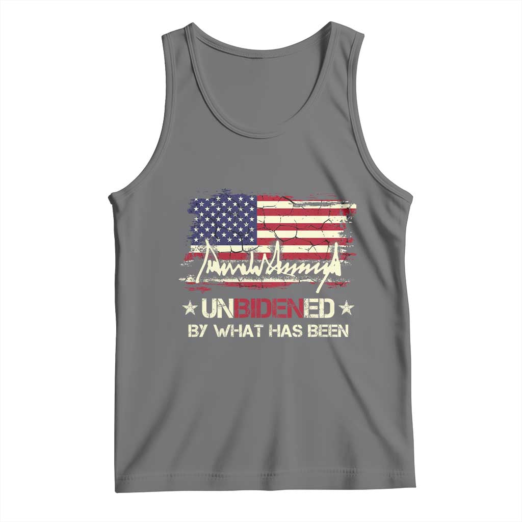 Trump 2025 Tank Top Pun Unbidened By What Has Been American Flag TS09 Black Heather Print Your Wear