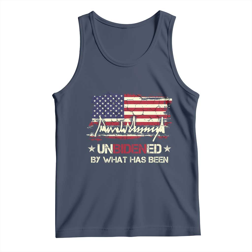 Trump 2025 Tank Top Pun Unbidened By What Has Been American Flag TS09 Navy Print Your Wear