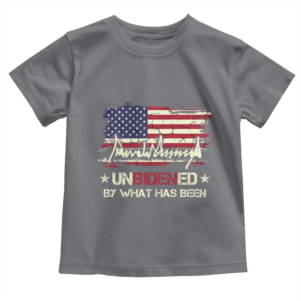 Trump 2025 Toddler T Shirt Pun Unbidened By What Has Been American Flag TS09 Charcoal Print Your Wear