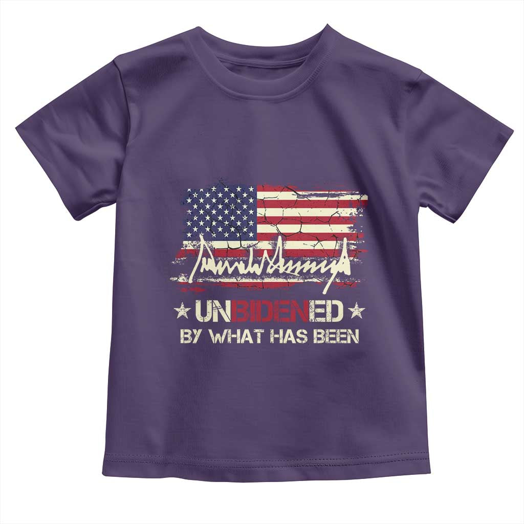 Trump 2025 Toddler T Shirt Pun Unbidened By What Has Been American Flag TS09 Purple Print Your Wear