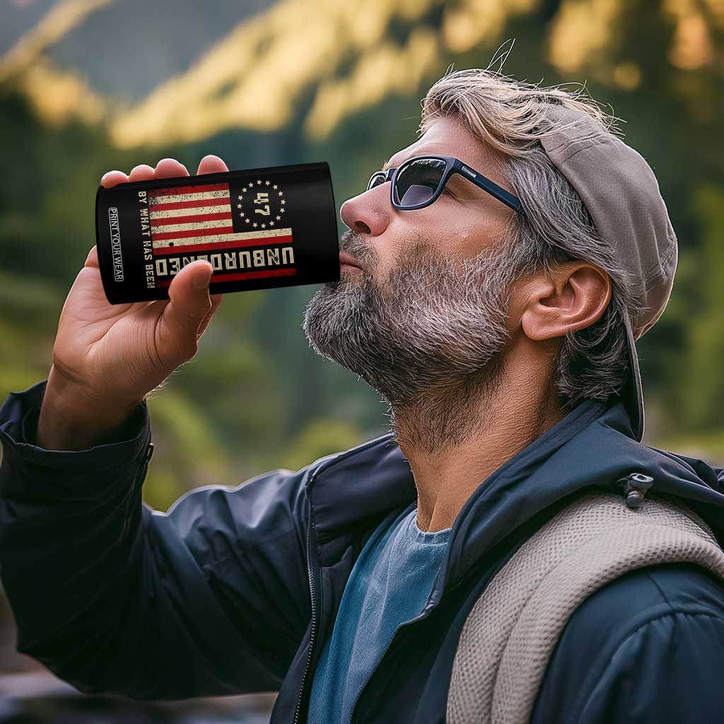 Trump 2025 4 in 1 Can Cooler Tumbler Unburdened By What Has Been American Flag TS09 Print Your Wear