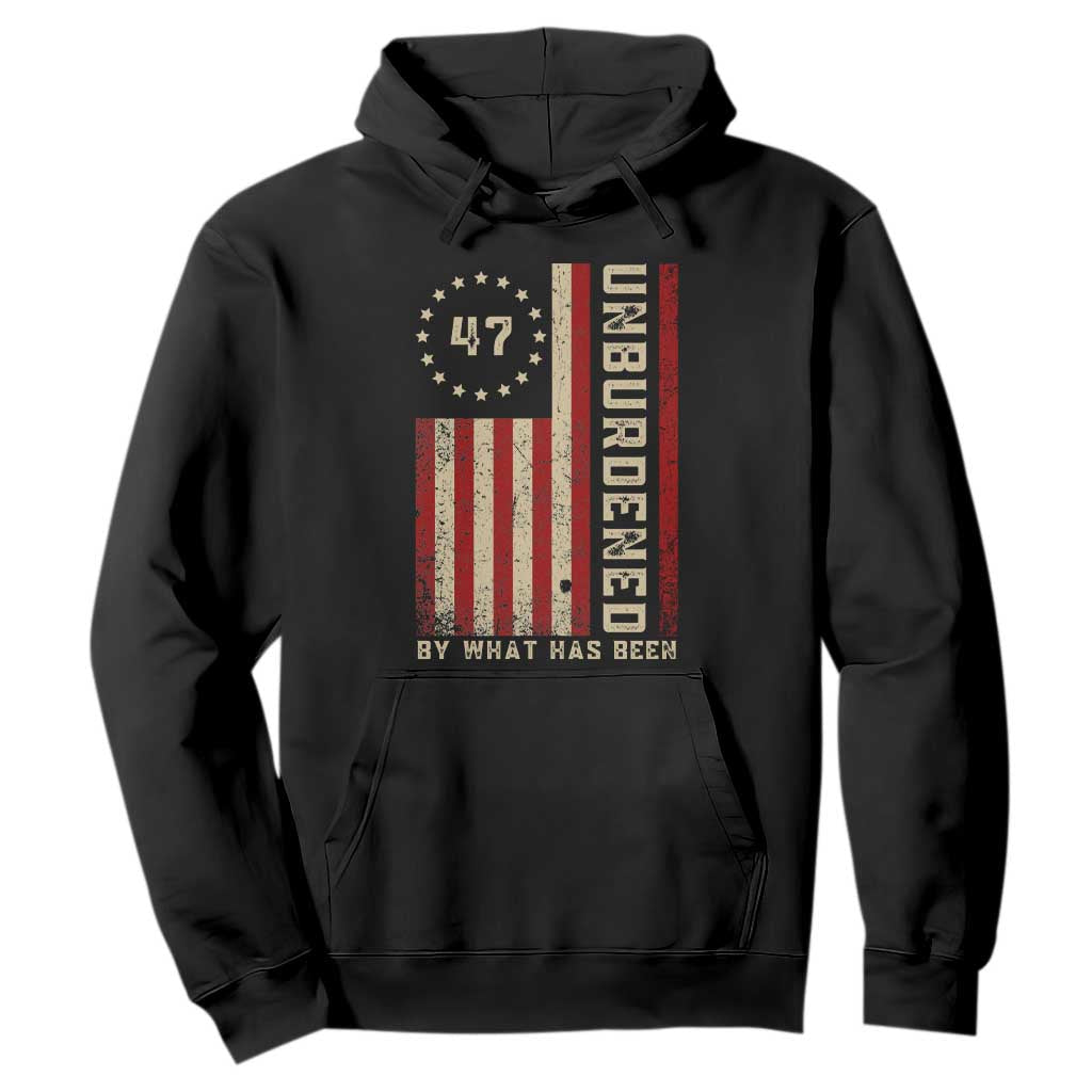 Trump 2025 Hoodie Unburdened By What Has Been American Flag TS09 Black Print Your Wear