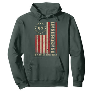 Trump 2025 Hoodie Unburdened By What Has Been American Flag TS09 Dark Forest Green Print Your Wear