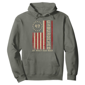 Trump 2025 Hoodie Unburdened By What Has Been American Flag TS09 Military Green Print Your Wear