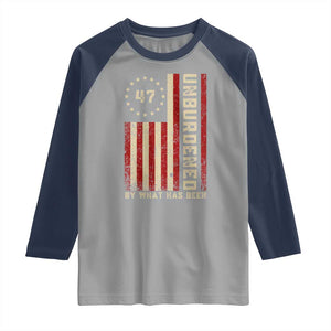 Trump 2025 Raglan Shirt Unburdened By What Has Been American Flag TS09 Sport Gray Navy Print Your Wear