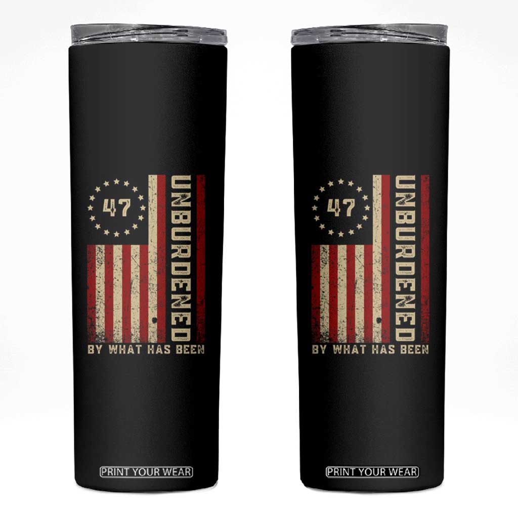 Trump 2025 Skinny Tumbler Unburdened By What Has Been American Flag TS09 Black Print Your Wear