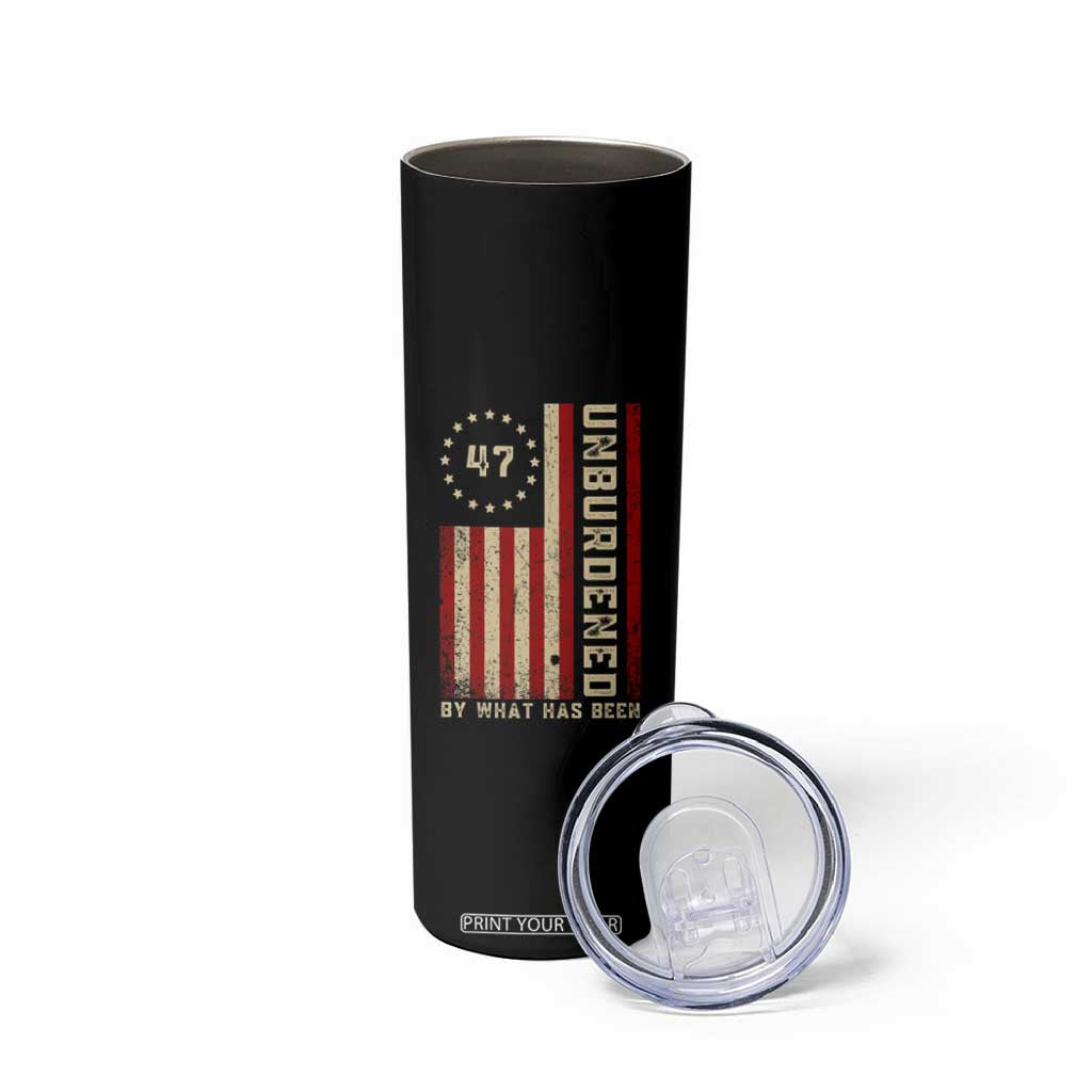 Trump 2025 Skinny Tumbler Unburdened By What Has Been American Flag TS09 Print Your Wear
