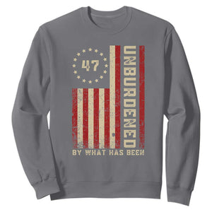 Trump 2025 Sweatshirt Unburdened By What Has Been American Flag TS09 Charcoal Print Your Wear