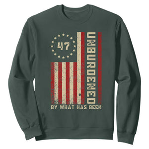 Trump 2025 Sweatshirt Unburdened By What Has Been American Flag TS09 Dark Forest Green Print Your Wear