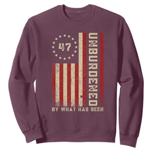 Trump 2025 Sweatshirt Unburdened By What Has Been American Flag TS09 Maroon Print Your Wear