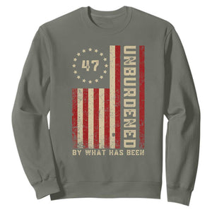 Trump 2025 Sweatshirt Unburdened By What Has Been American Flag TS09 Military Green Print Your Wear