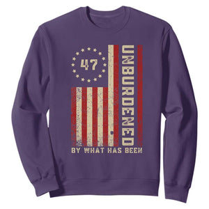 Trump 2025 Sweatshirt Unburdened By What Has Been American Flag TS09 Purple Print Your Wear