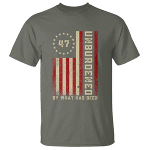 Trump 2025 T Shirt Unburdened By What Has Been American Flag TS09 Military Green Print Your Wear