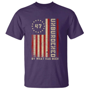 Trump 2025 T Shirt Unburdened By What Has Been American Flag TS09 Purple Print Your Wear