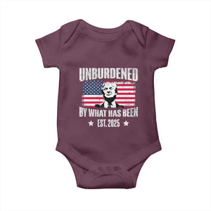 Trump 47 Baby Onesie Unburdened By What Has Been Est 2025 TS09 Maroon Print Your Wear
