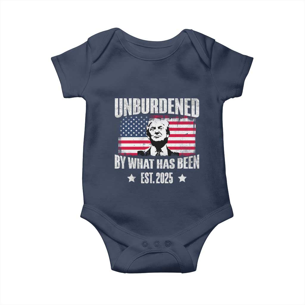 Trump 47 Baby Onesie Unburdened By What Has Been Est 2025 TS09 Navy Print Your Wear