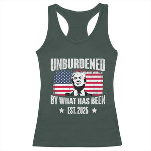 Trump 47 Racerback Tank Top Unburdened By What Has Been Est 2025 TS09 Dark Forest Green Print Your Wear