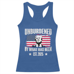 Trump 47 Racerback Tank Top Unburdened By What Has Been Est 2025 TS09 Royal Blue Print Your Wear