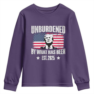 Trump 47 Youth Sweatshirt Unburdened By What Has Been Est 2025 TS09 Purple Print Your Wear