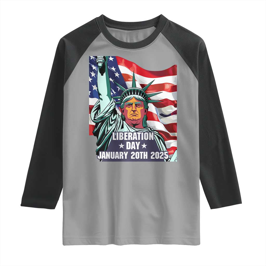Trump Liberation Day Raglan Shirt Statue Of Liberty January 20th 2025 TS09 Sport Gray Black Print Your Wear