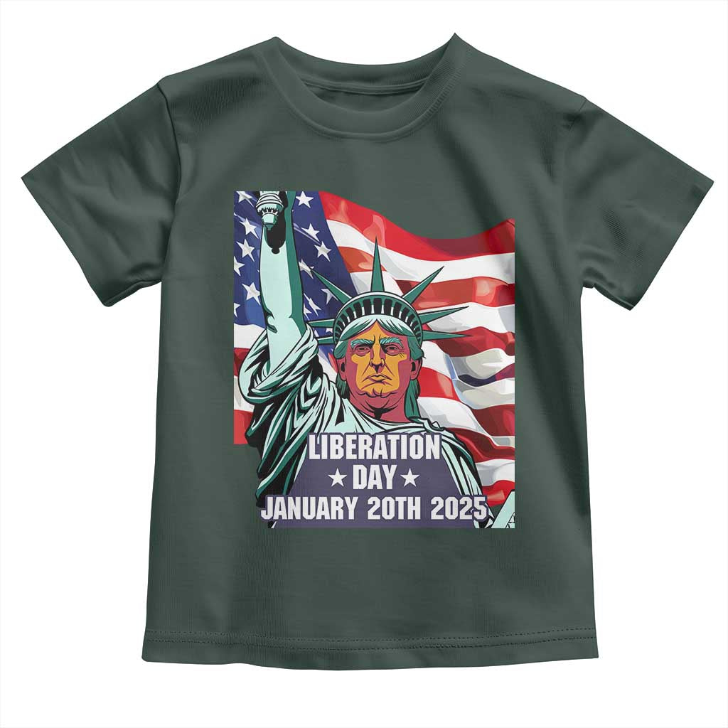 Trump Liberation Day Toddler T Shirt Statue Of Liberty January 20th 2025 TS09 Dark Forest Green Print Your Wear