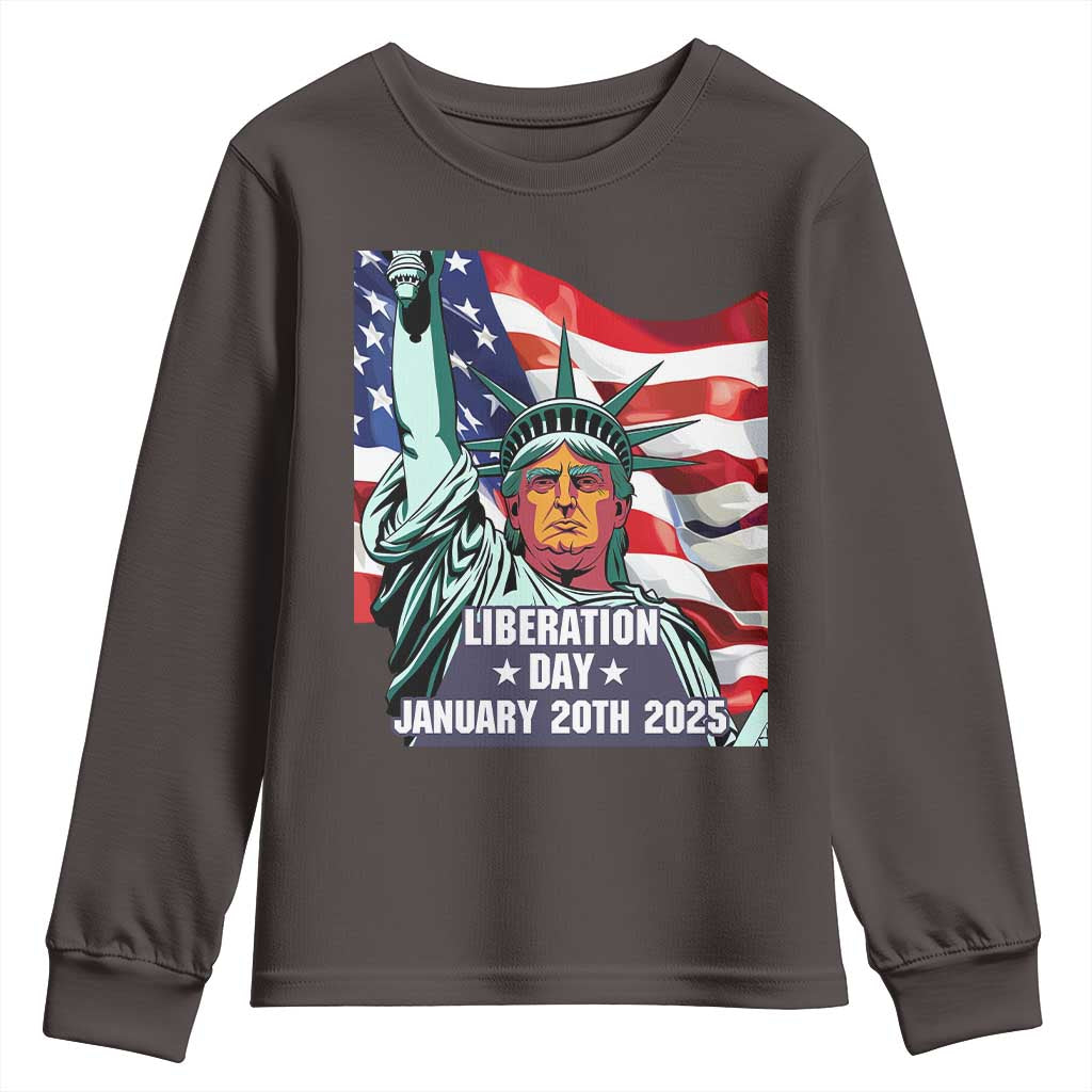 Trump Liberation Day Youth Sweatshirt Statue Of Liberty January 20th 2025 TS09 Dark Chocolate Print Your Wear