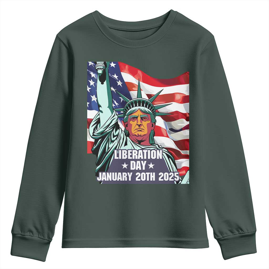 Trump Liberation Day Youth Sweatshirt Statue Of Liberty January 20th 2025 TS09 Dark Forest Green Print Your Wear
