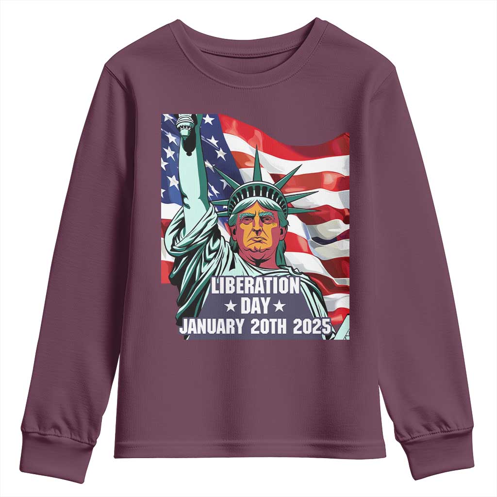 Trump Liberation Day Youth Sweatshirt Statue Of Liberty January 20th 2025 TS09 Maroon Print Your Wear