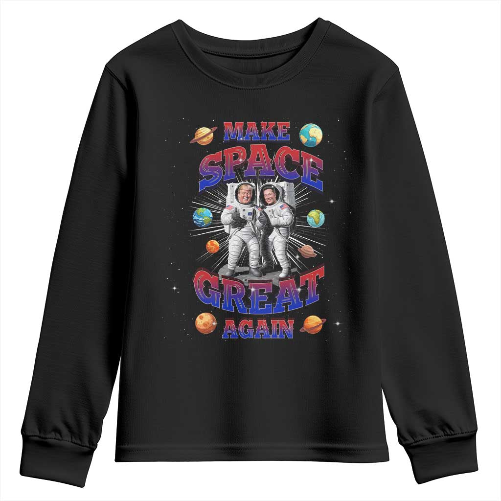 Funny Trump Elon Musk Youth Sweatshirt Make Space Great Again TS09 Black Print Your Wear